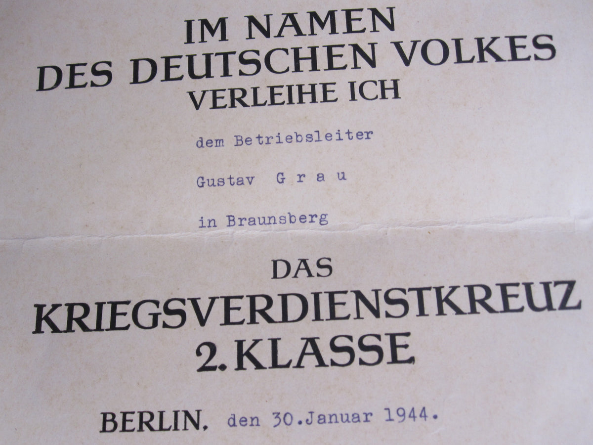 Verleihungsurkunde zum Treudienstehrenzeichen Braunsberg / Masuren / Ostpreußen