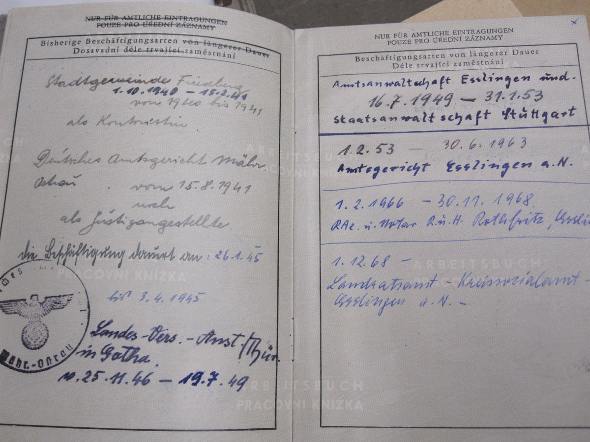 Konvolut einer Frau Arbeitsbuch Protektorat Böhmen &amp; Mähren