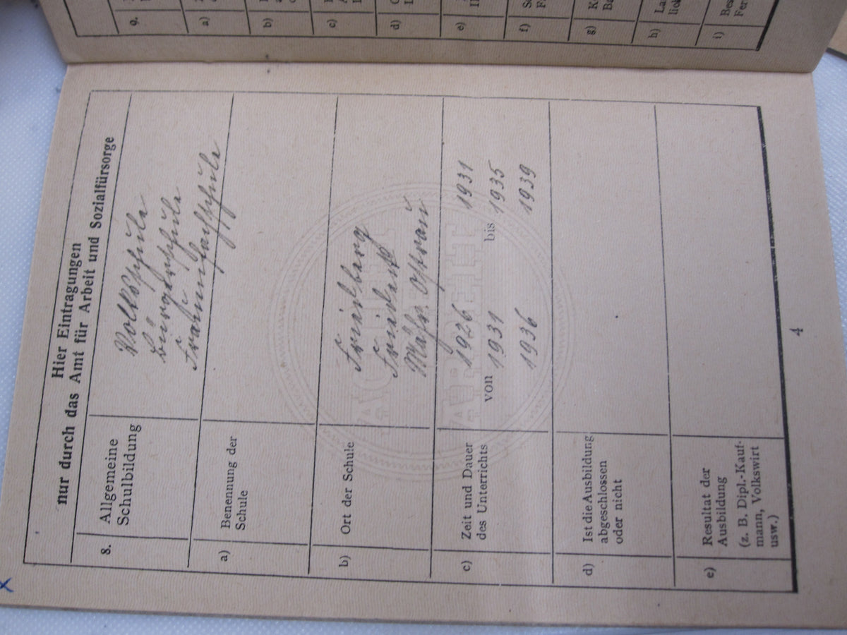 Konvolut einer Frau Arbeitsbuch Protektorat Böhmen &amp; Mähren