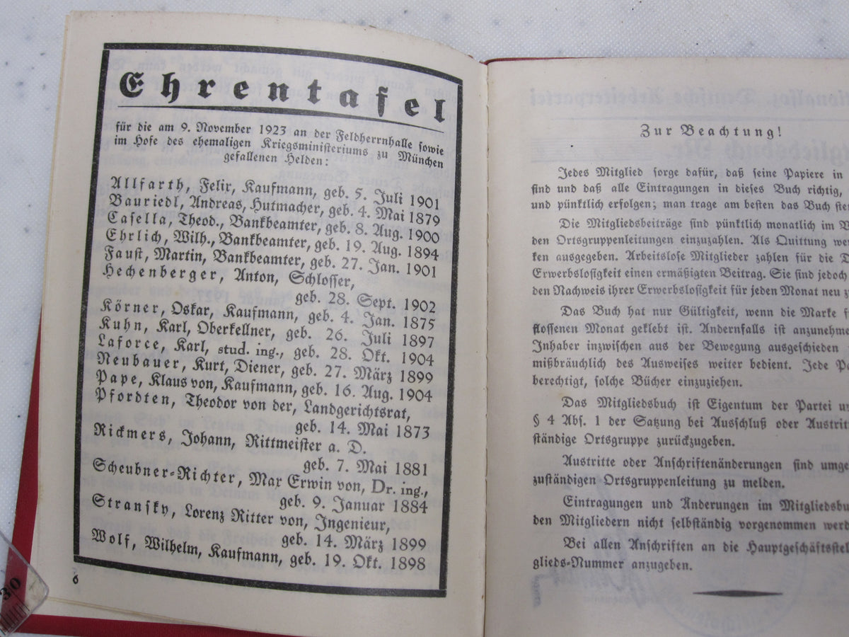 Parteibuch NSDAP Mitgliedsbuch für Truppführer aus Hannover / Dincklage