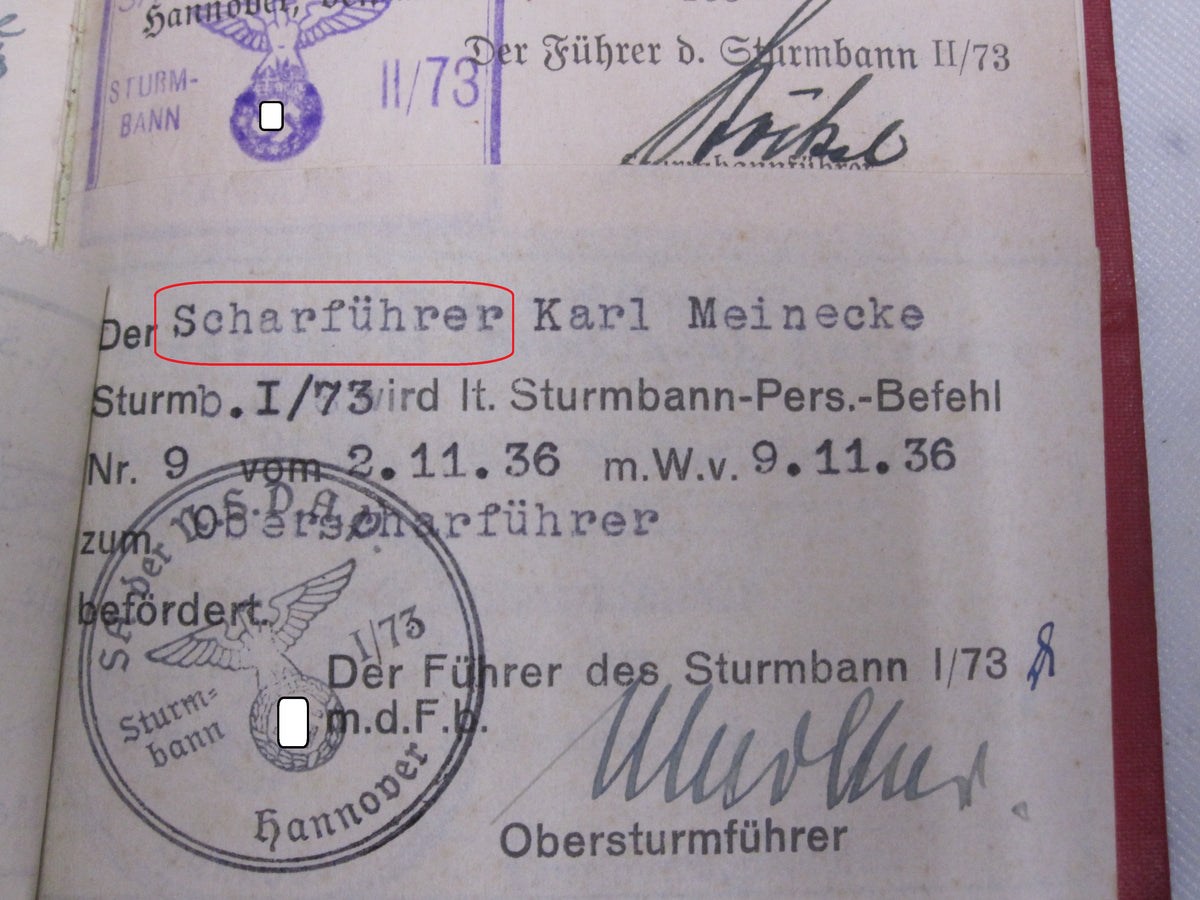 Parteibuch NSDAP Mitgliedsbuch für Truppführer aus Hannover / Dincklage