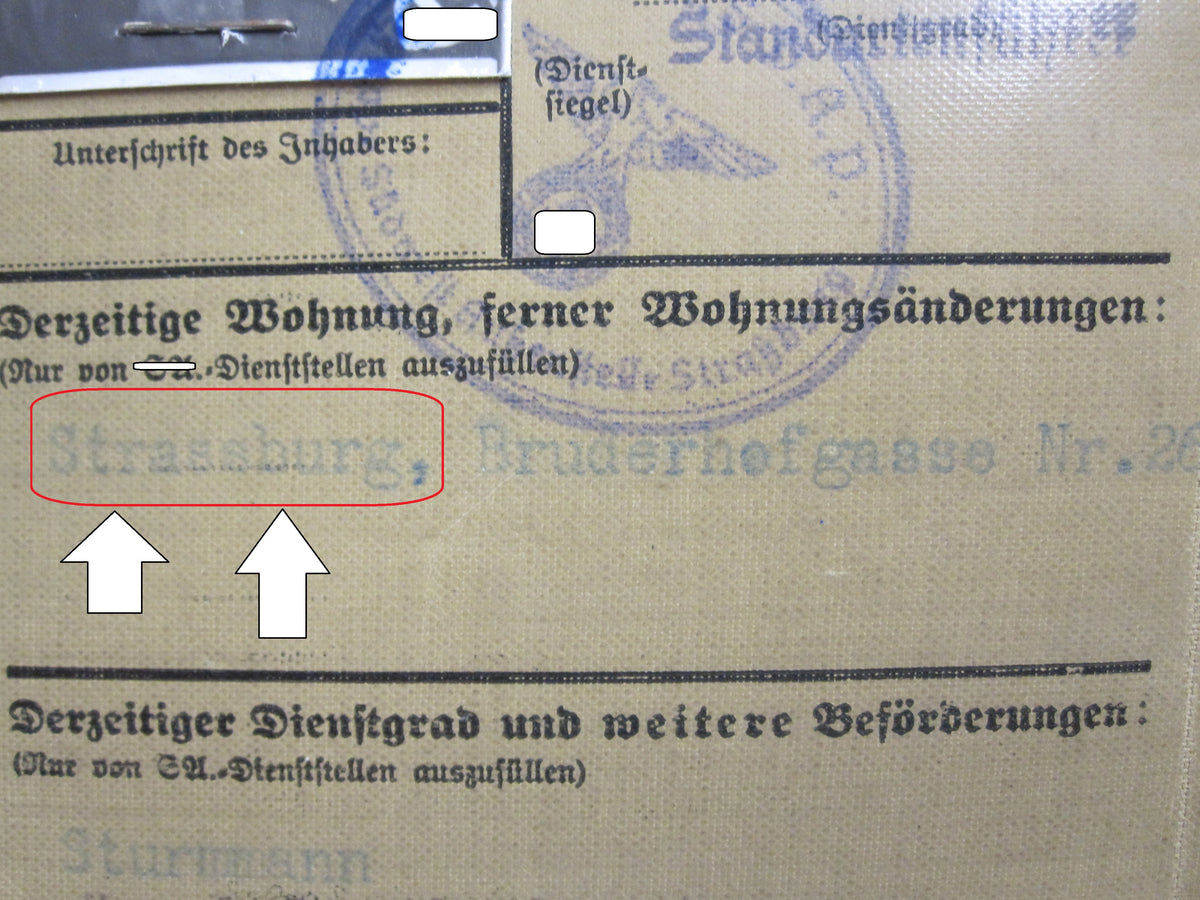 H.W.  -  -  SA Dienstausweis Straßburg / Elsass SA - Standarte 132