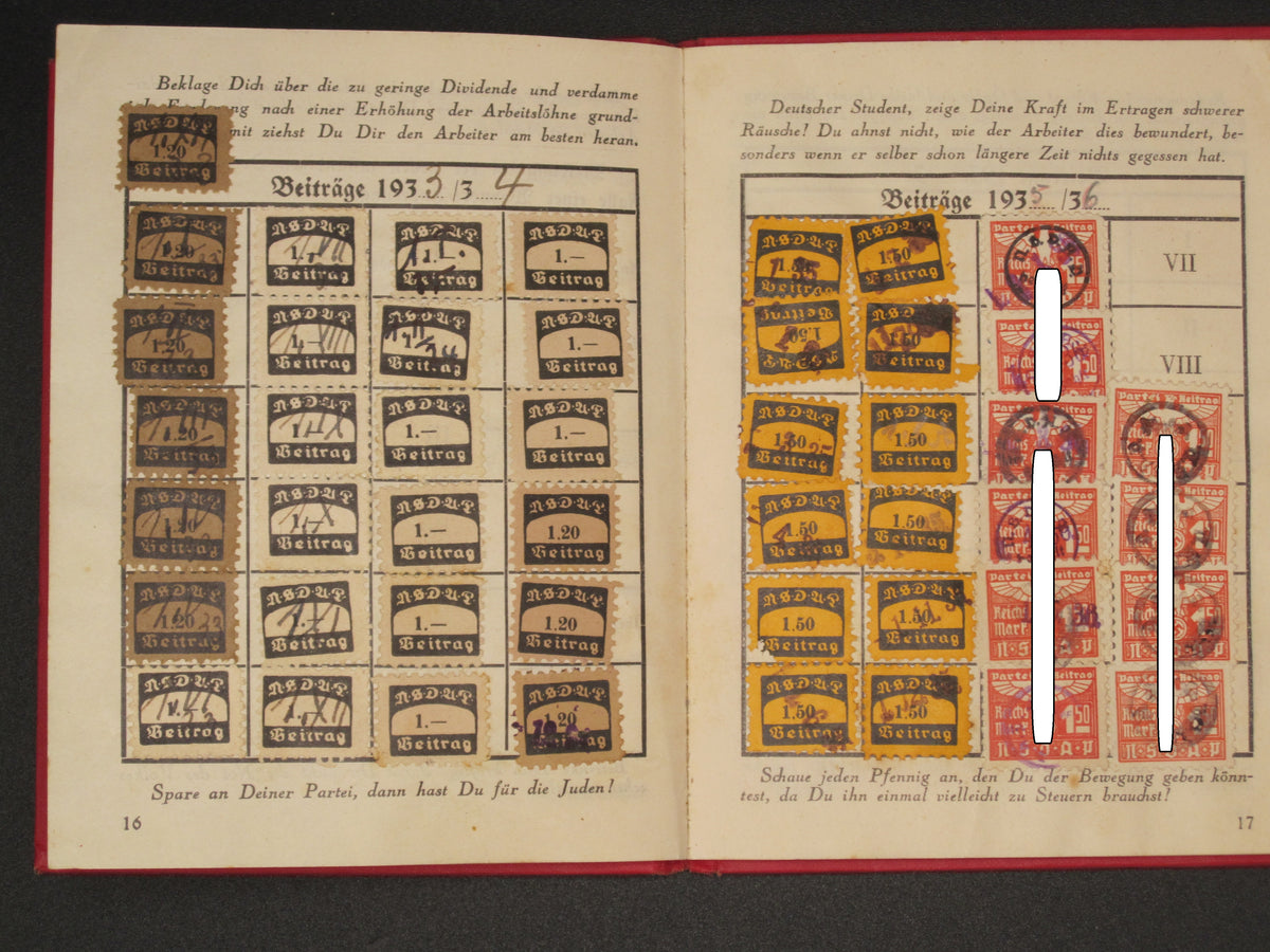 H.W.  -  -  Parteibuch NSDAP Mitgliedsbuch Pfullendorf Denkingen 1934