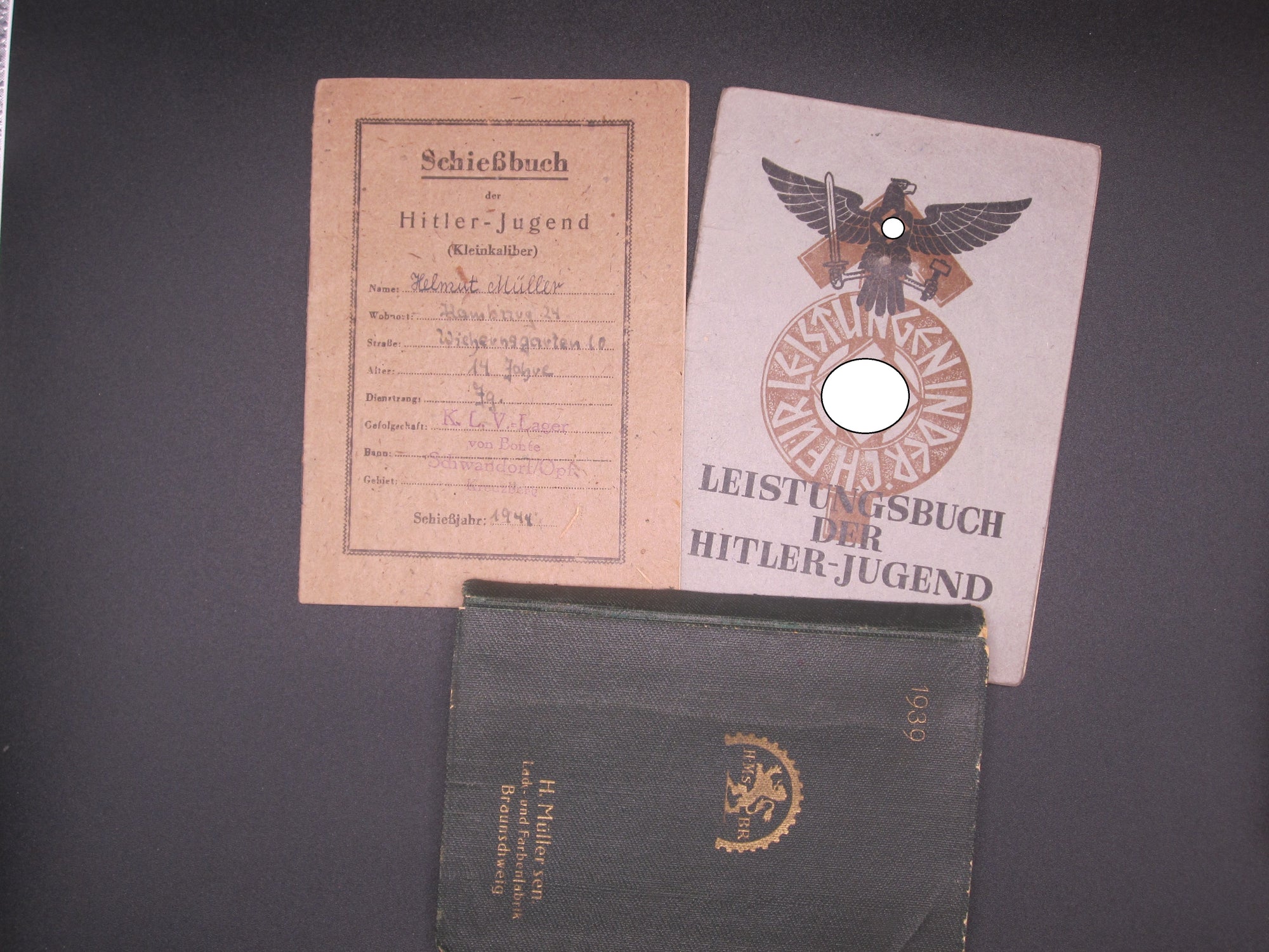 H.W.  -  -  Set Leistungsbuch & Schießbuch der Hitlerjugend (HJ) Hamburg 1940