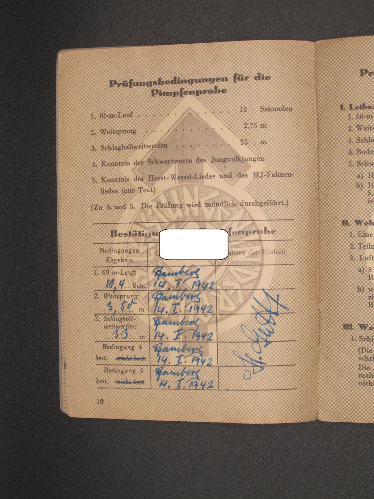 H.W.  -  -  Set Leistungsbuch &amp; Schießbuch der Hitlerjugend (HJ) Hamburg 1940