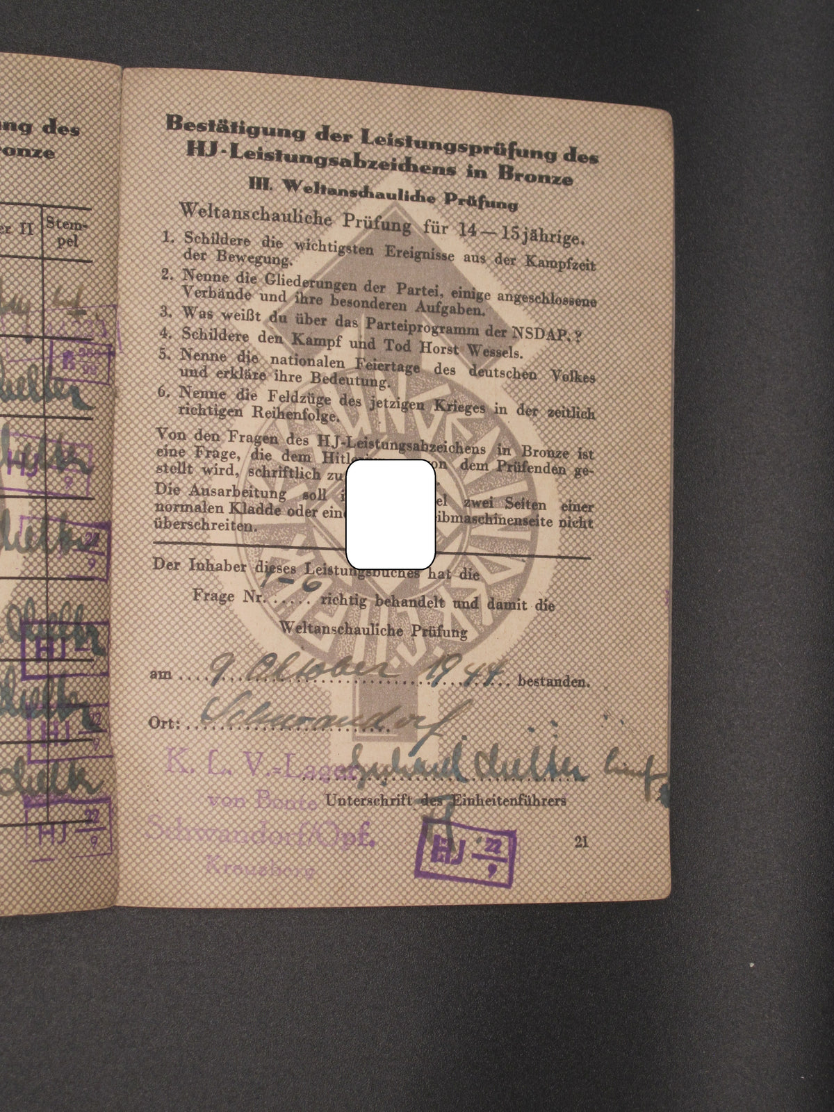 H.W.  -  -  Set Leistungsbuch &amp; Schießbuch der Hitlerjugend (HJ) Hamburg 1940