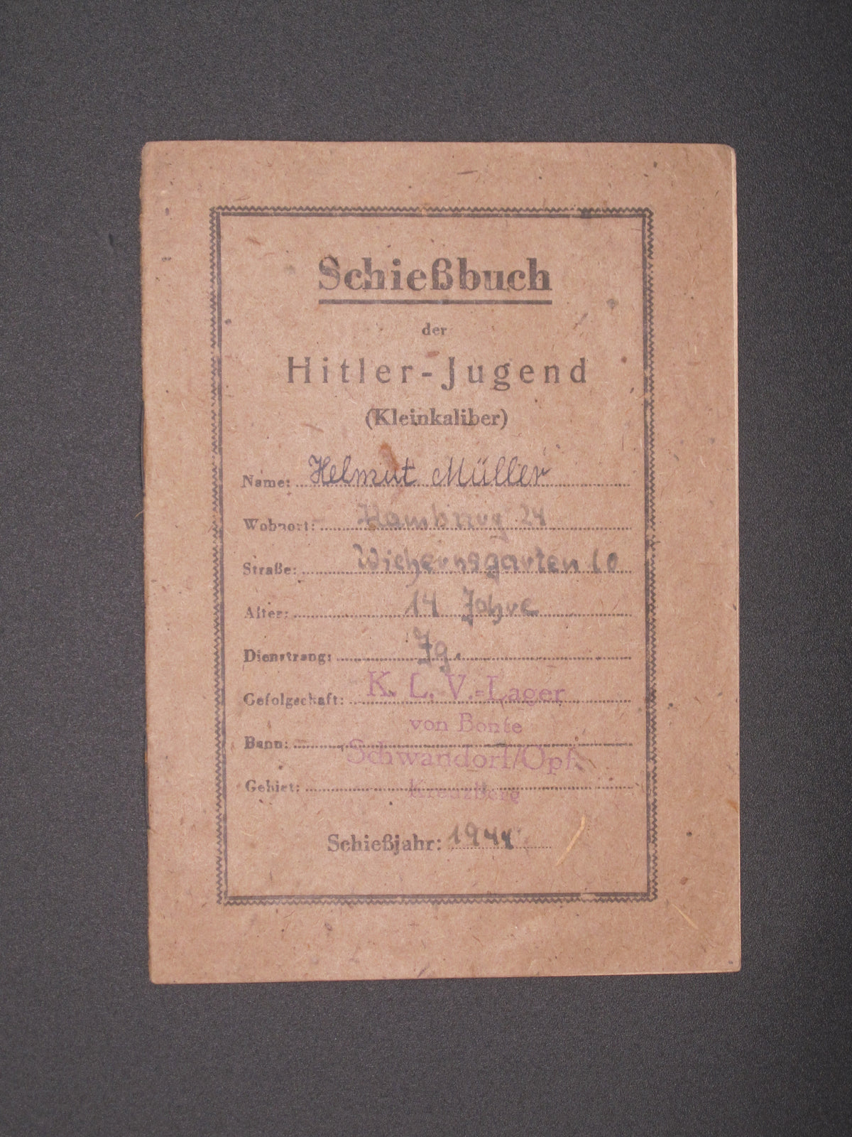 H.W.  -  -  Set Leistungsbuch &amp; Schießbuch der Hitlerjugend (HJ) Hamburg 1940