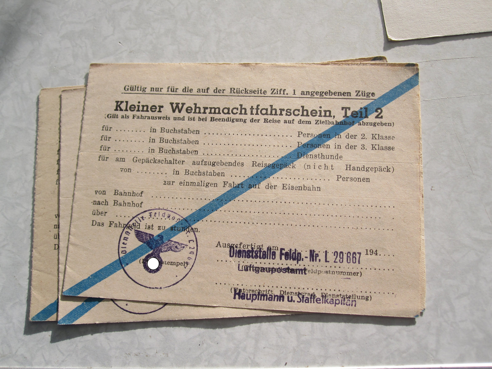 Kleiner Wehrmachtsfahrschein Wehrmacht / Luftwaffe KG53 Legion Condor