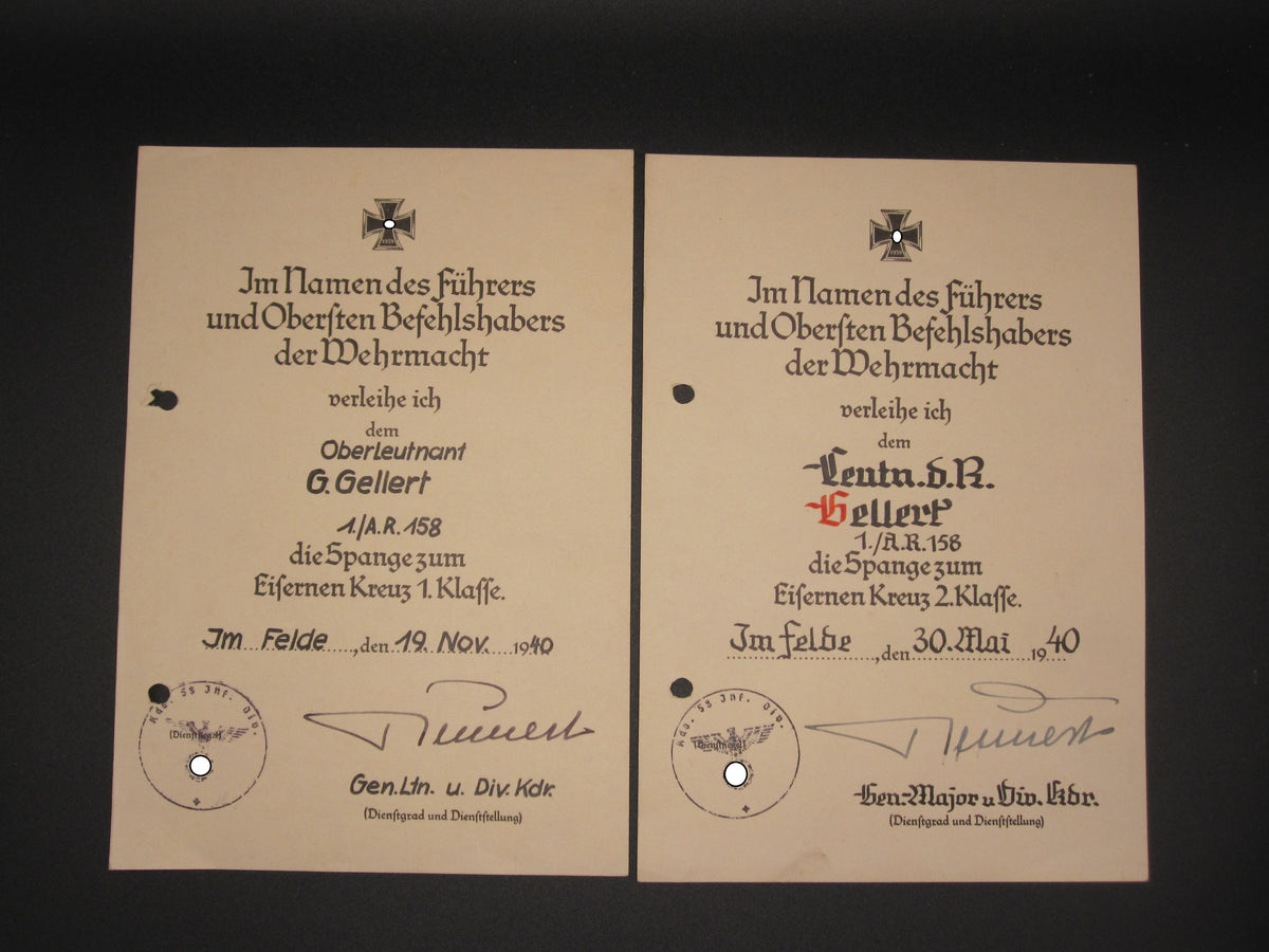 Verleihungsurkunden Besitzzeugnisse Dokumente Wiederholungsspange zum EK1 &amp; EK2