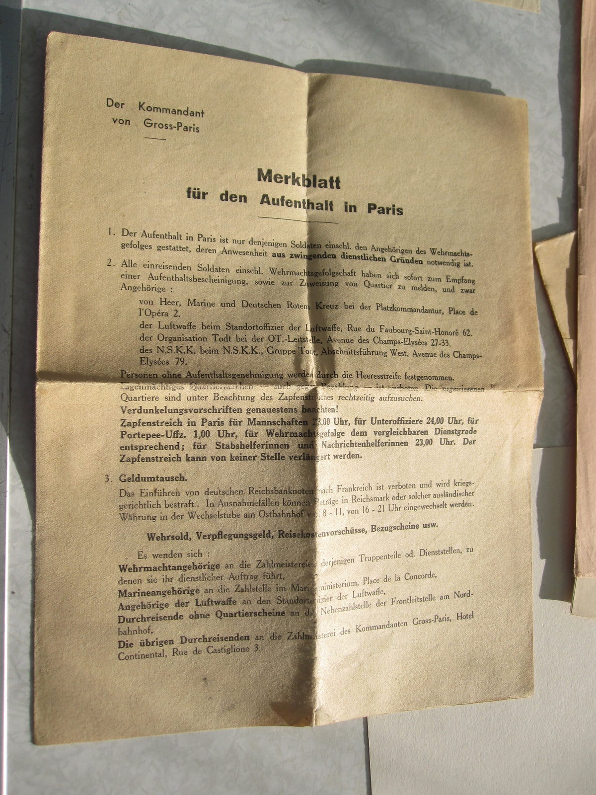 Karte Stadtplan von Paris aus dem Besitz eines  Wehrmachtsoffiziers 1940/41