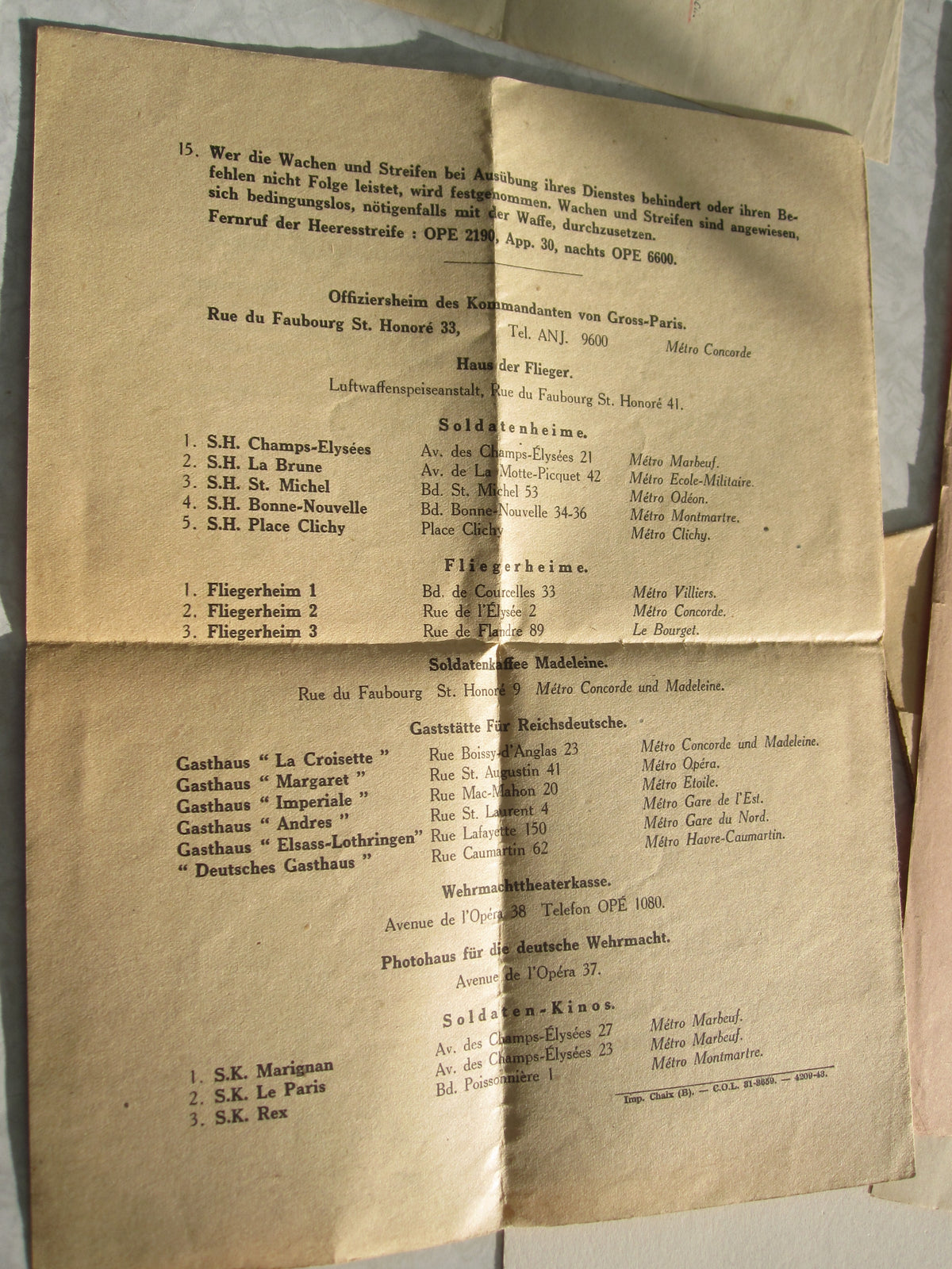 Karte Stadtplan von Paris aus dem Besitz eines  Wehrmachtsoffiziers 1940/41