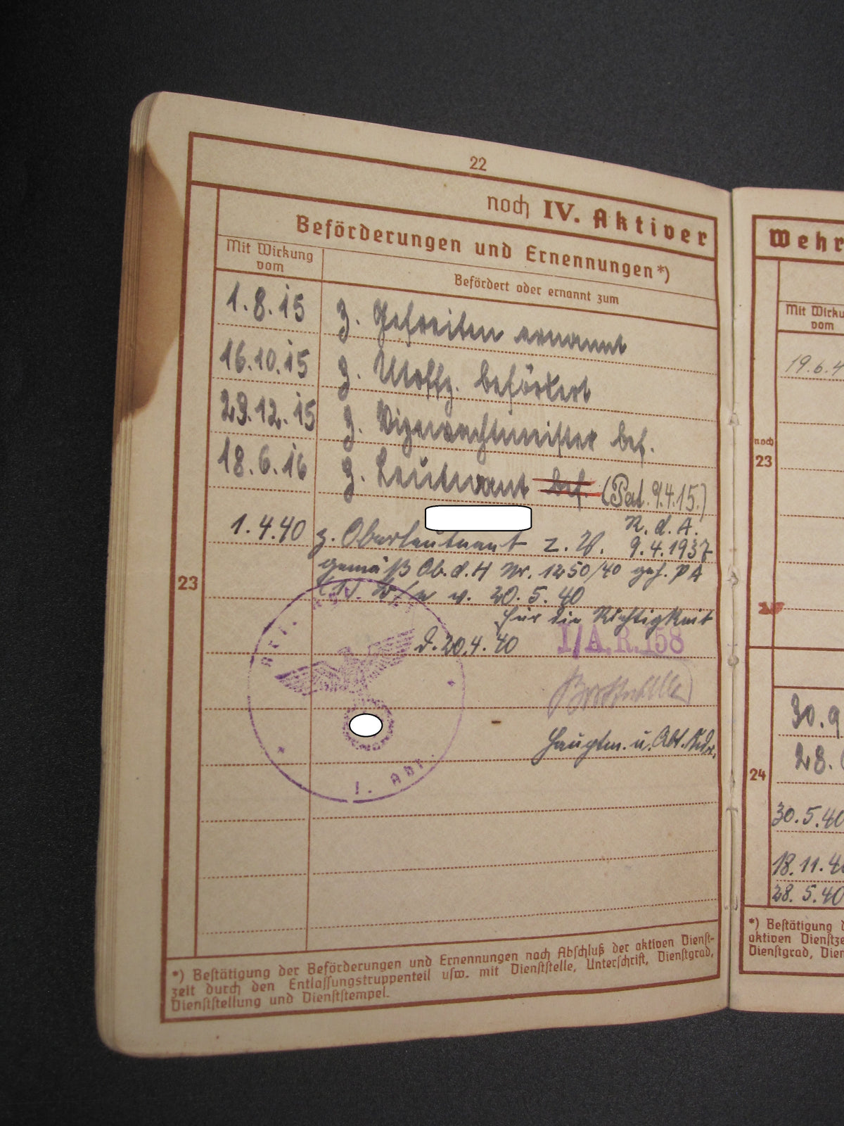 Verleihungsurkunden Besitzzeugnisse Dokumente Wiederholungsspange zum EK1 &amp; EK2