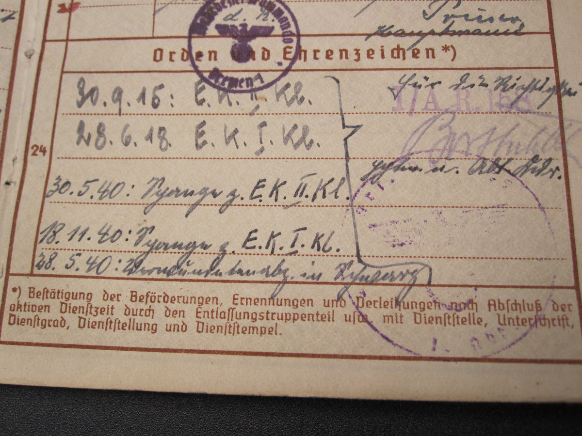 Verleihungsurkunden Besitzzeugnisse Dokumente Wiederholungsspange zum EK1 &amp; EK2