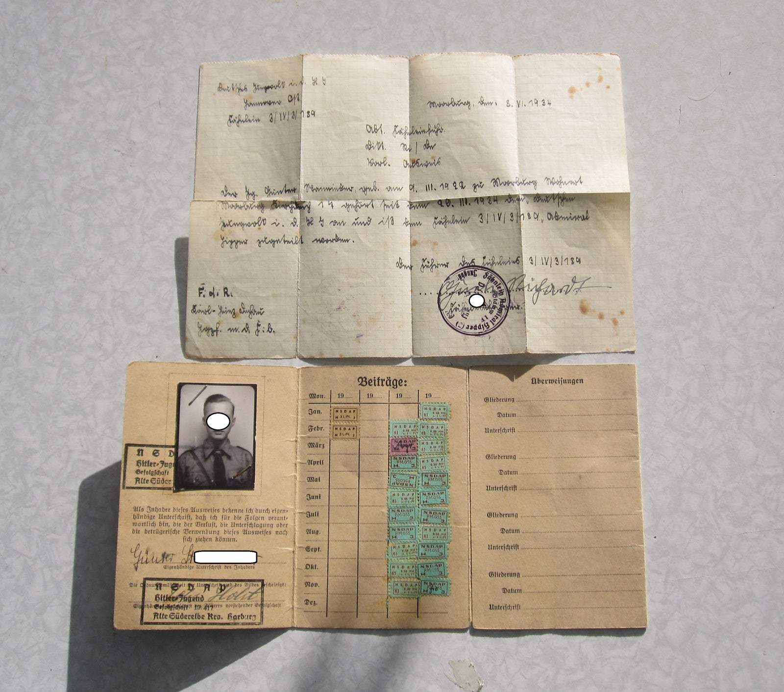 Mitgliedsausweis Hitlerjugend (HJ) Fähnlein ADMIRAL HIPPER Hamburg Harburg