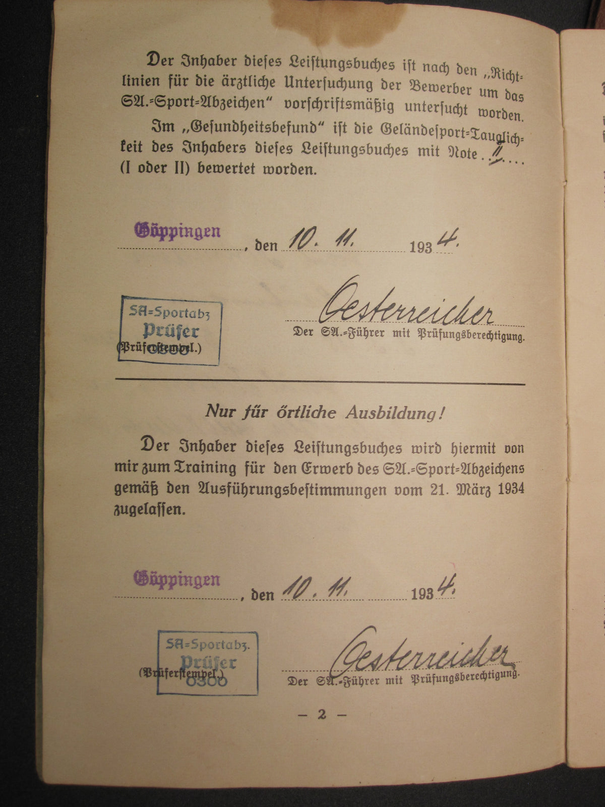 H.W. -  -  Urkundenheft im Schuber SA - Sportabzeichen