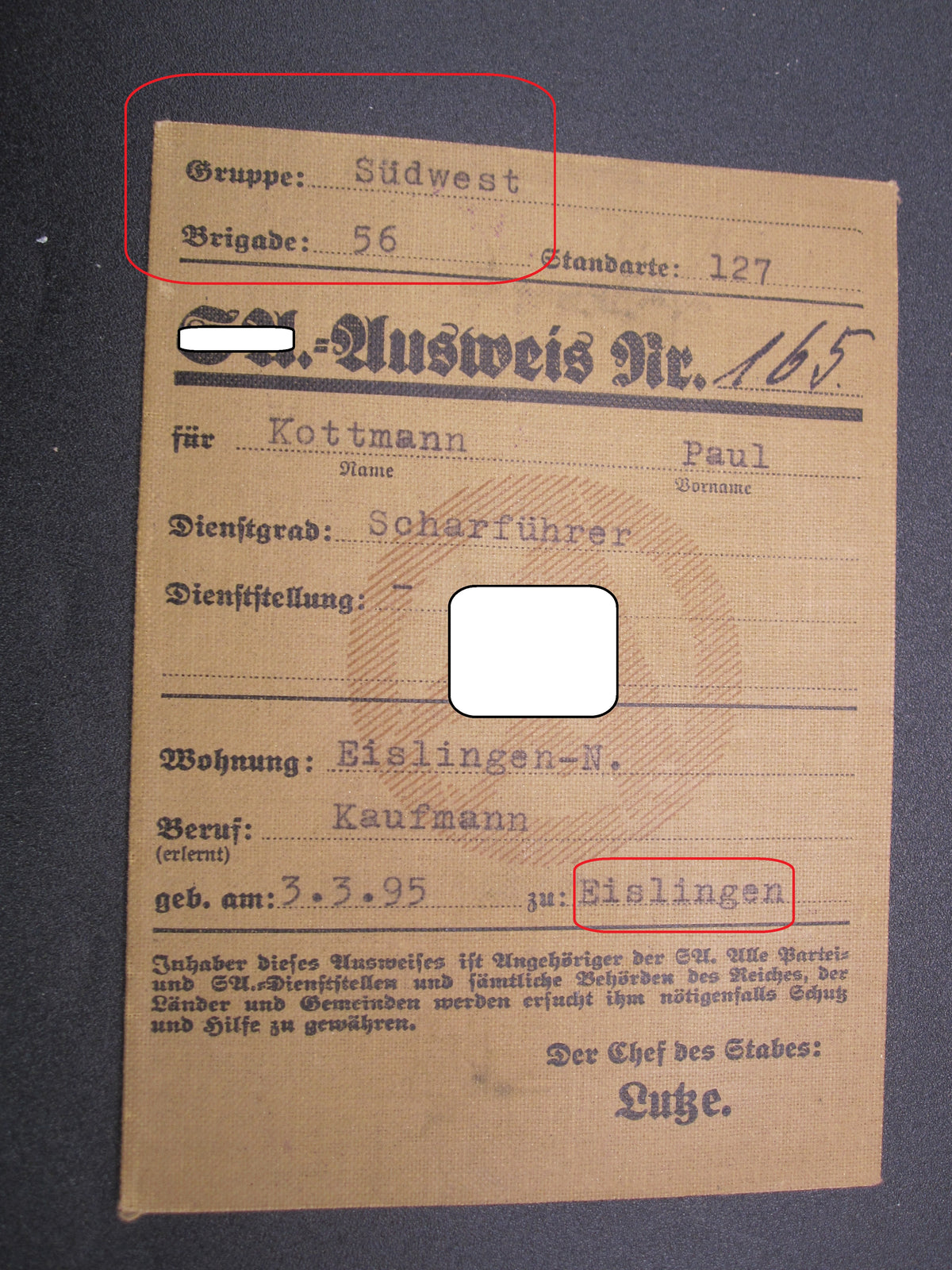 H.W. -  -  Urkundenheft im Schuber SA - Sportabzeichen