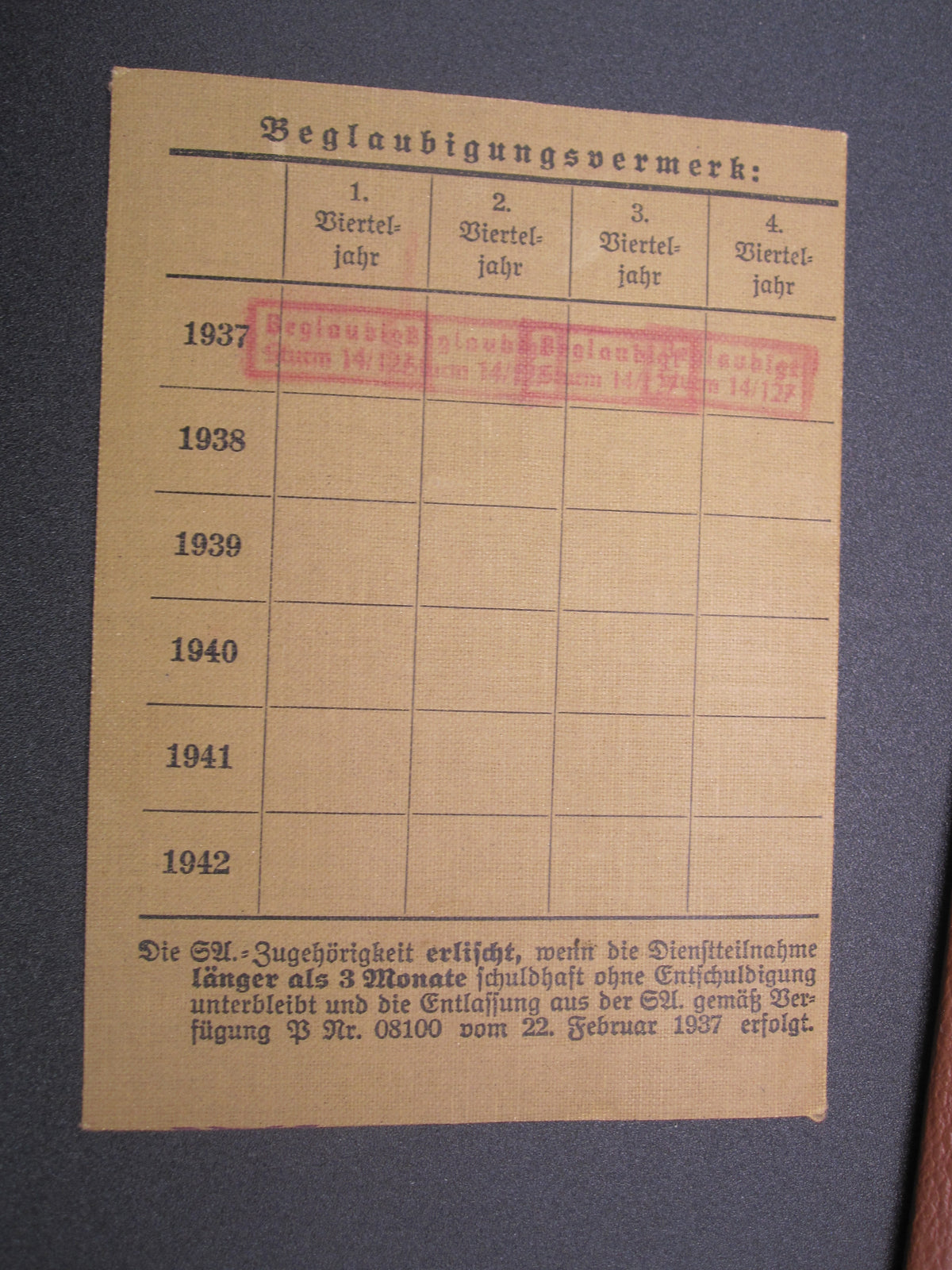 H.W. -  -  Urkundenheft im Schuber SA - Sportabzeichen