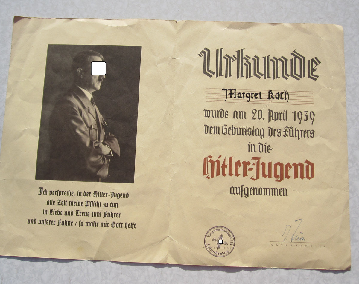 Urkunde Hitlerjugend (HJ / JM) &amp; Gesundheitspaß