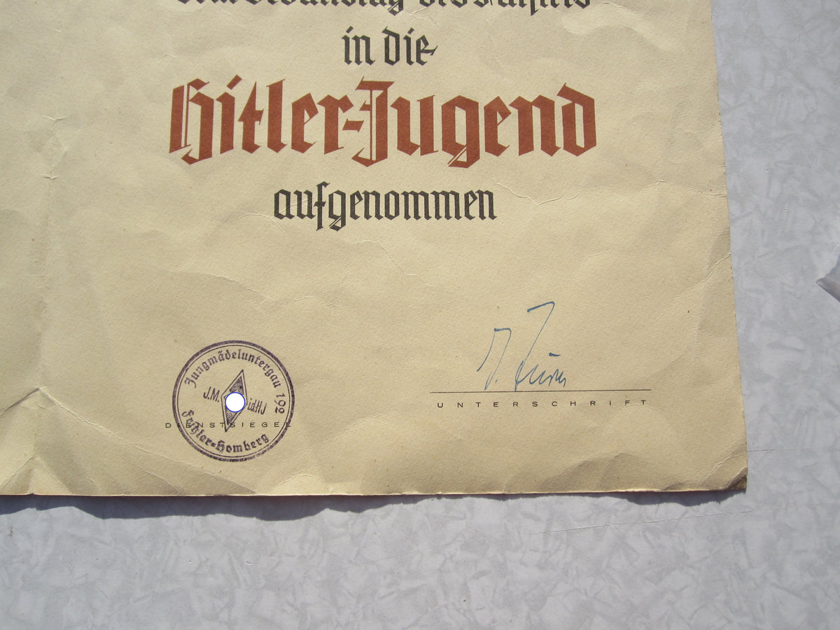 Urkunde Hitlerjugend (HJ / JM) &amp; Gesundheitspaß