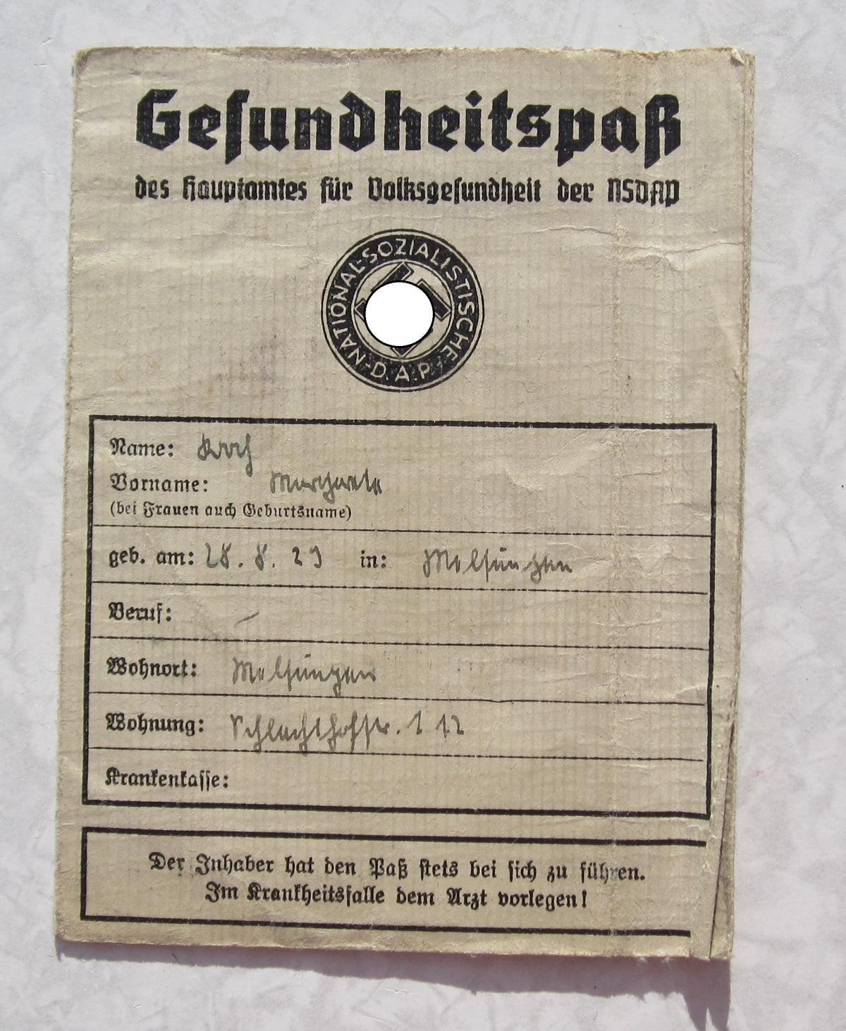 Urkunde Hitlerjugend (HJ / JM) &amp; Gesundheitspaß