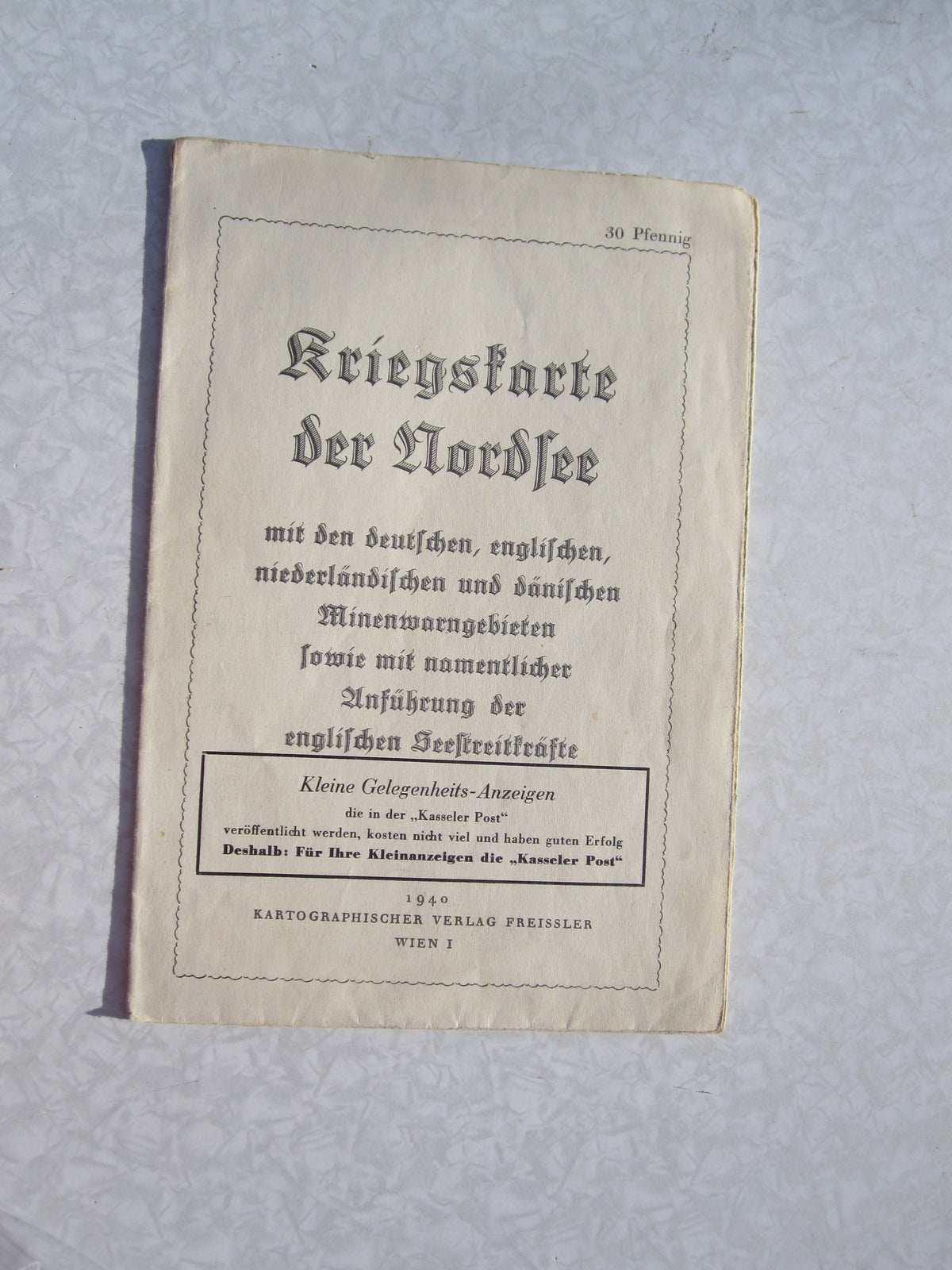 Kriegskarte der Nordsee 1940 Kasseler Post