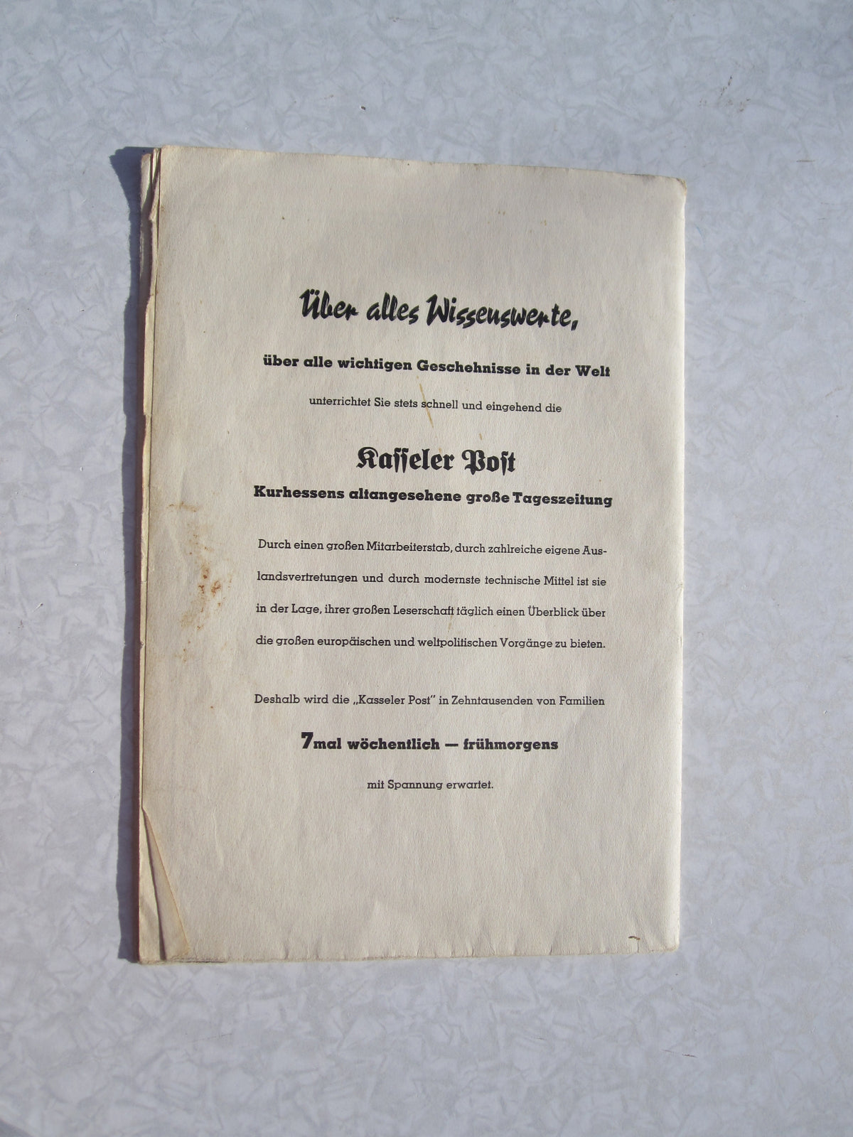 Kriegskarte der Nordsee 1940 Kasseler Post
