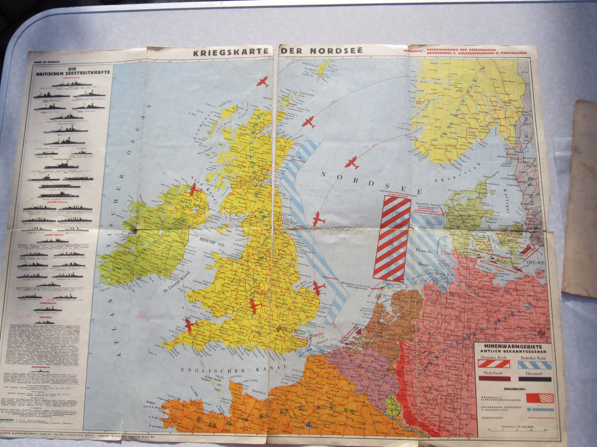 Kriegskarte der Nordsee 1940 Kasseler Post