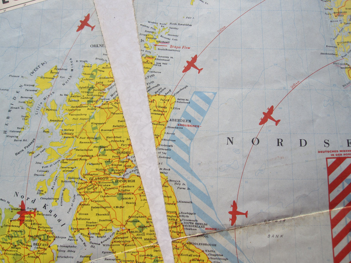 Kriegskarte der Nordsee 1940 Kasseler Post