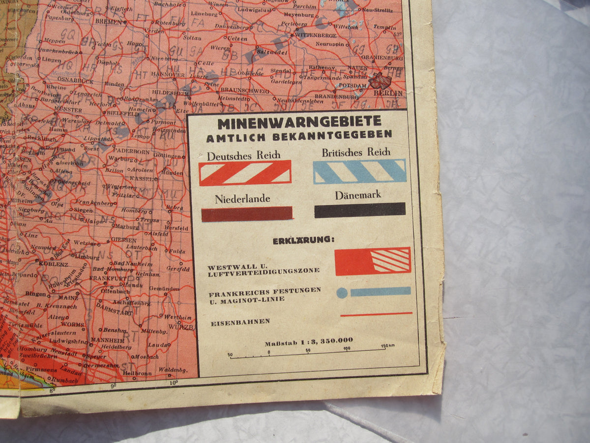 Kriegskarte der Nordsee 1940 Kasseler Post