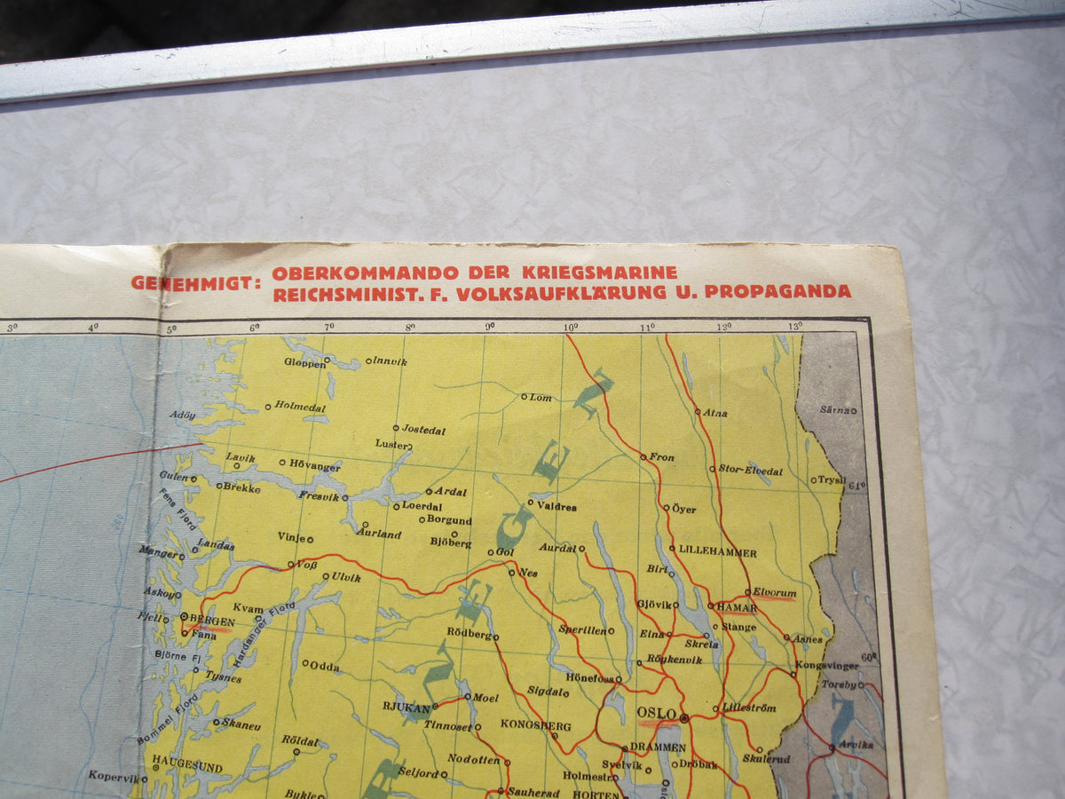 Kriegskarte der Nordsee 1940 Kasseler Post