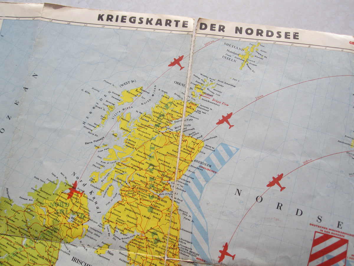 Kriegskarte der Nordsee 1940 Kasseler Post