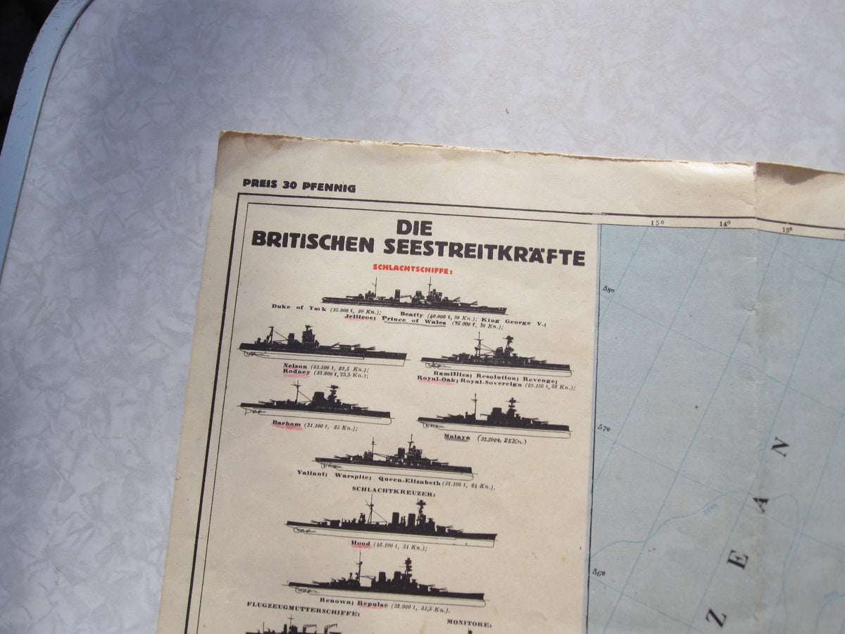 Kriegskarte der Nordsee 1940 Kasseler Post