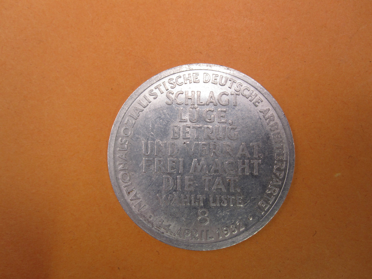 NSDAP Wahlkampf Medaille Abzeichen zur Reichstagswahl von Adolf Hitler 24. April 1932