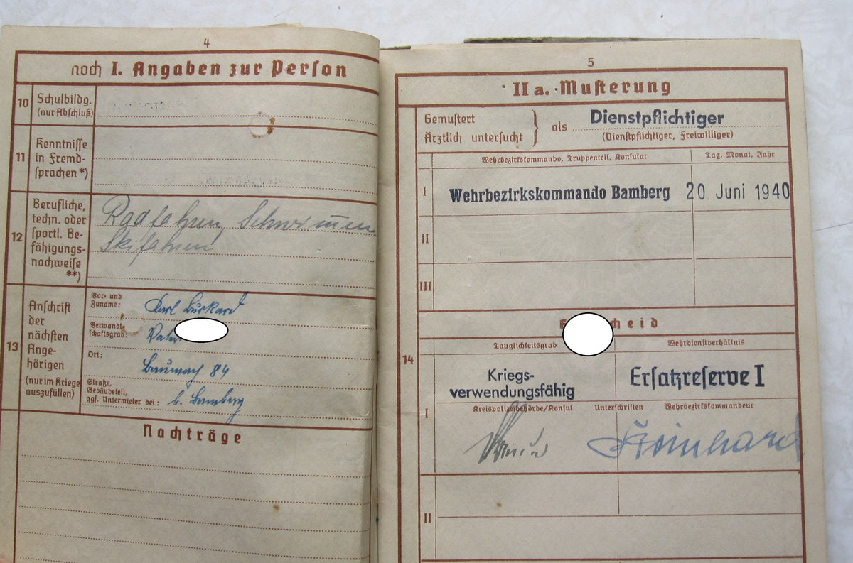 Wehrpaß / Soldbuch Bamberg Panzervernichter