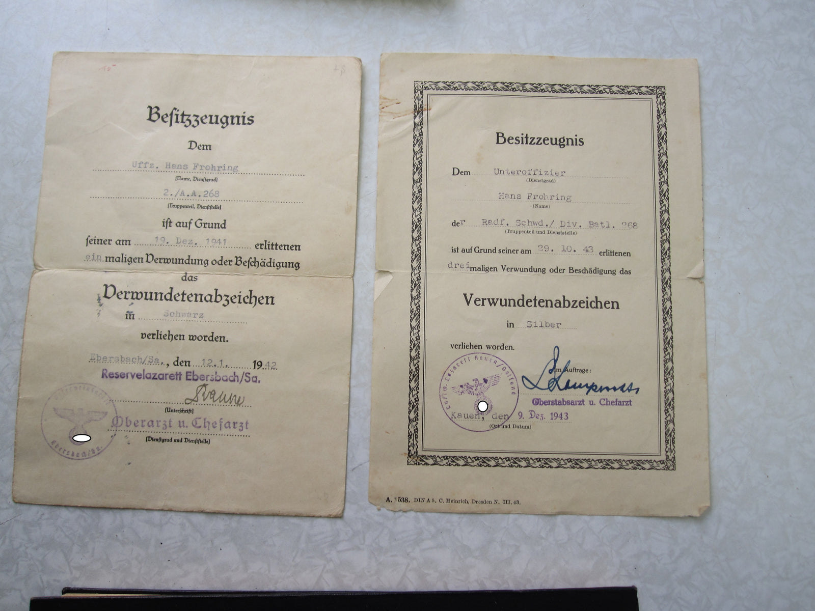 Verleihungsurkunde zum Verwundetenabzeichen Schwarz & Silber Wehrmacht