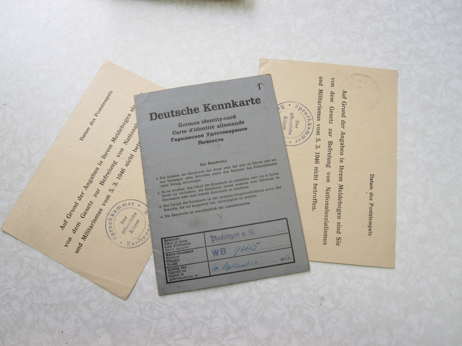 Dokumente eines Ehepaares Befreiung von Nationalsozialismus und Militarismus PLOCHINGEN ESSLINGEN am Neckar / Stuttgart