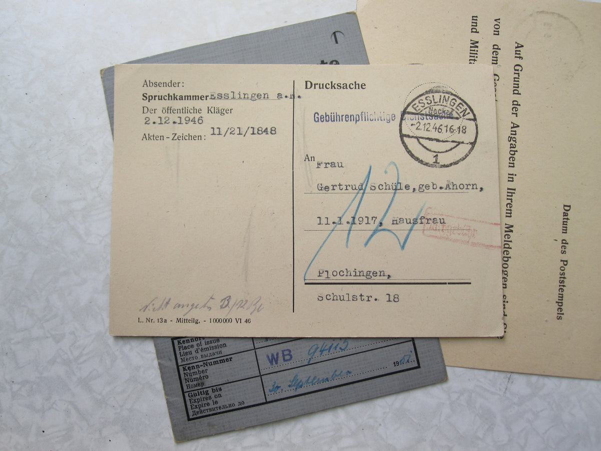 Dokumente eines Ehepaares Befreiung von Nationalsozialismus und Militarismus PLOCHINGEN ESSLINGEN am Neckar / Stuttgart