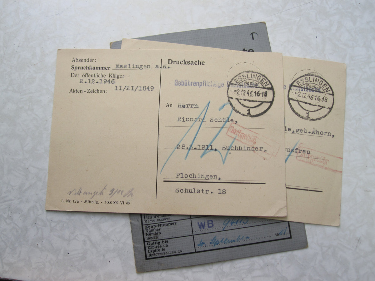 Dokumente eines Ehepaares Befreiung von Nationalsozialismus und Militarismus PLOCHINGEN ESSLINGEN am Neckar / Stuttgart