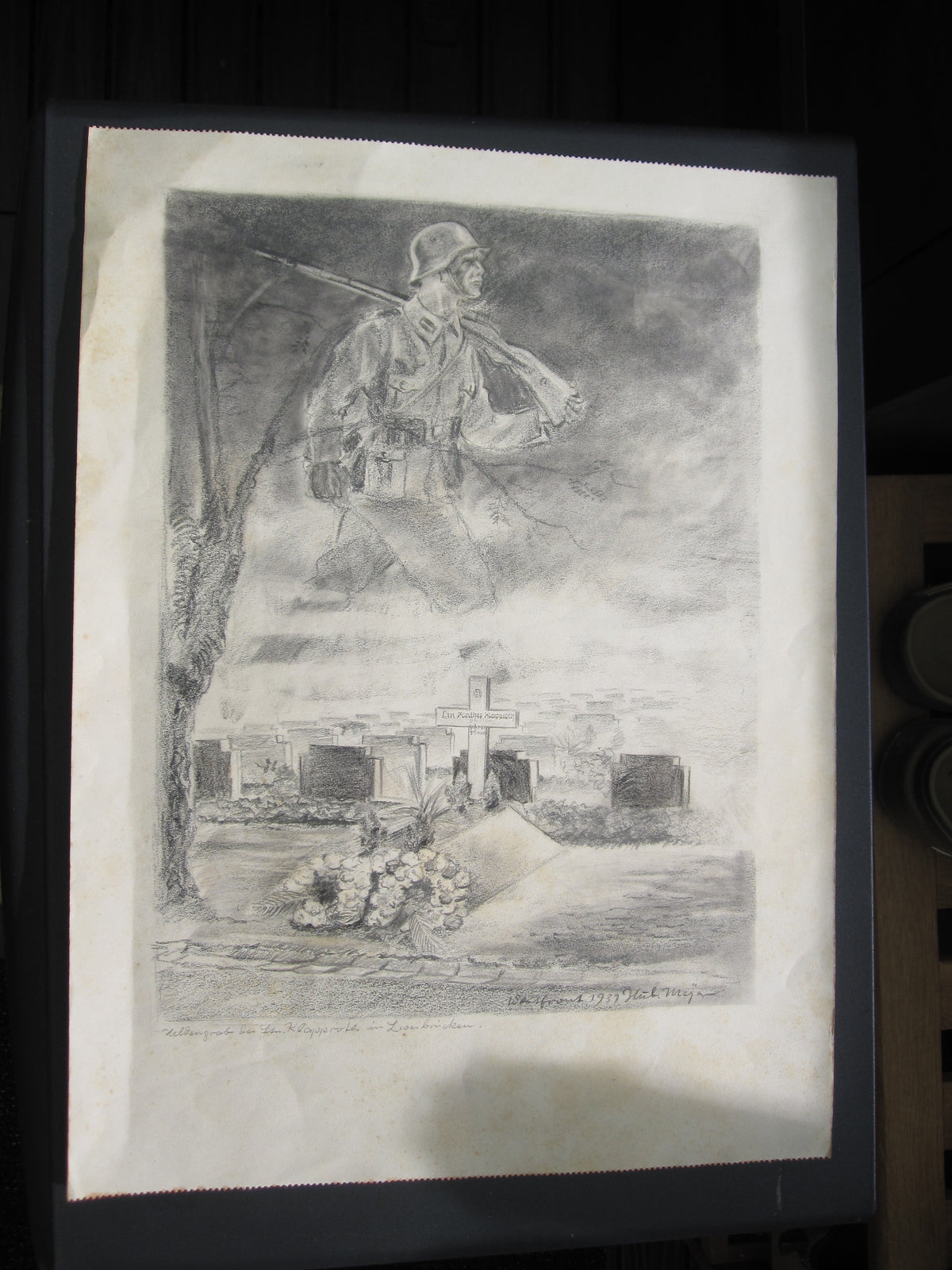 Originale Zeichnung Soldat der Wehrmacht Zweibrücken