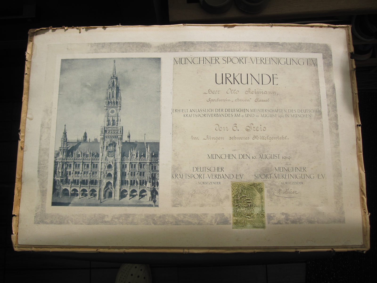 Urkunde Münchner Sport Vereinigung 1919