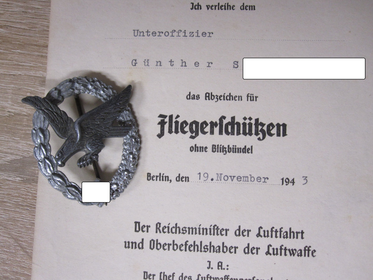 Fliegerschützenabzeichen OHNE Blitzbündel für Fliegerschützen und Bordmechaniker