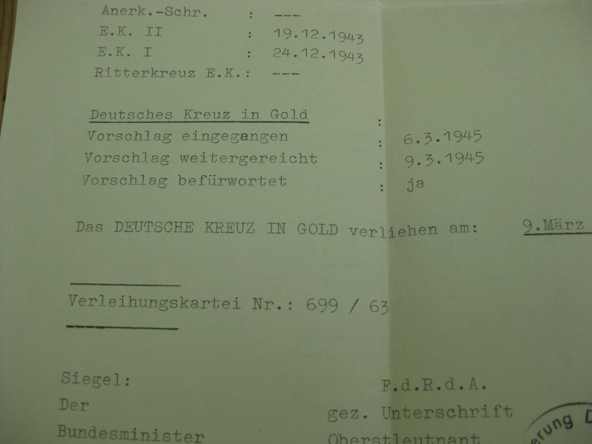 Nachlass Deutsches Kreuz in Gold Soldbuch Dokumente von Alfons B. Panzertruppe Sturmartillerie Panzerjäger Sturmgeschützkommandant
