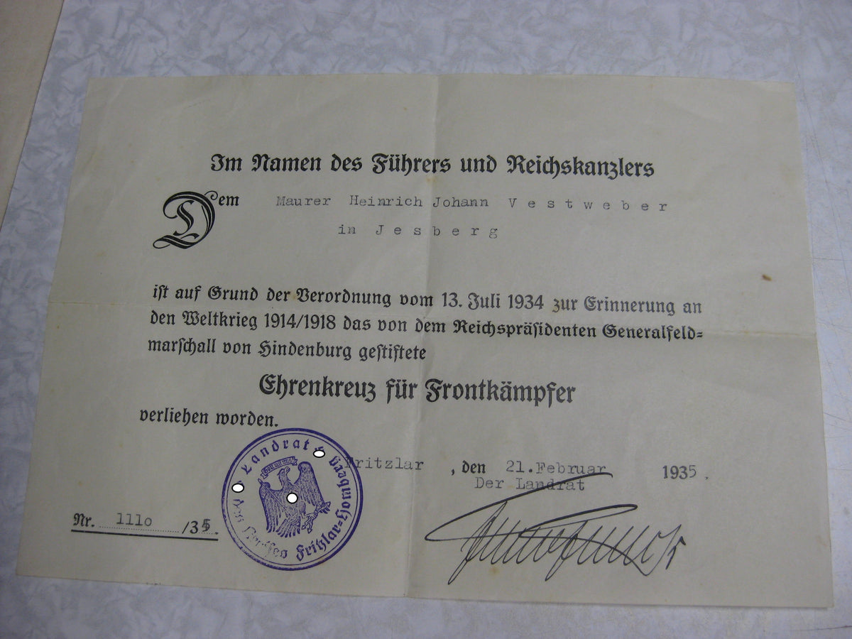 Führungszeugnis Urkunde 3.Reich Kaiserreich kurhessisches Infanterie Regiment Nr.82 Arbeitsbuch Mitgliedsbuch NSDAP