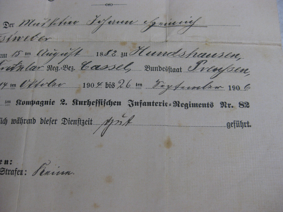 Führungszeugnis Urkunde 3.Reich Kaiserreich kurhessisches Infanterie Regiment Nr.82 Arbeitsbuch Mitgliedsbuch NSDAP