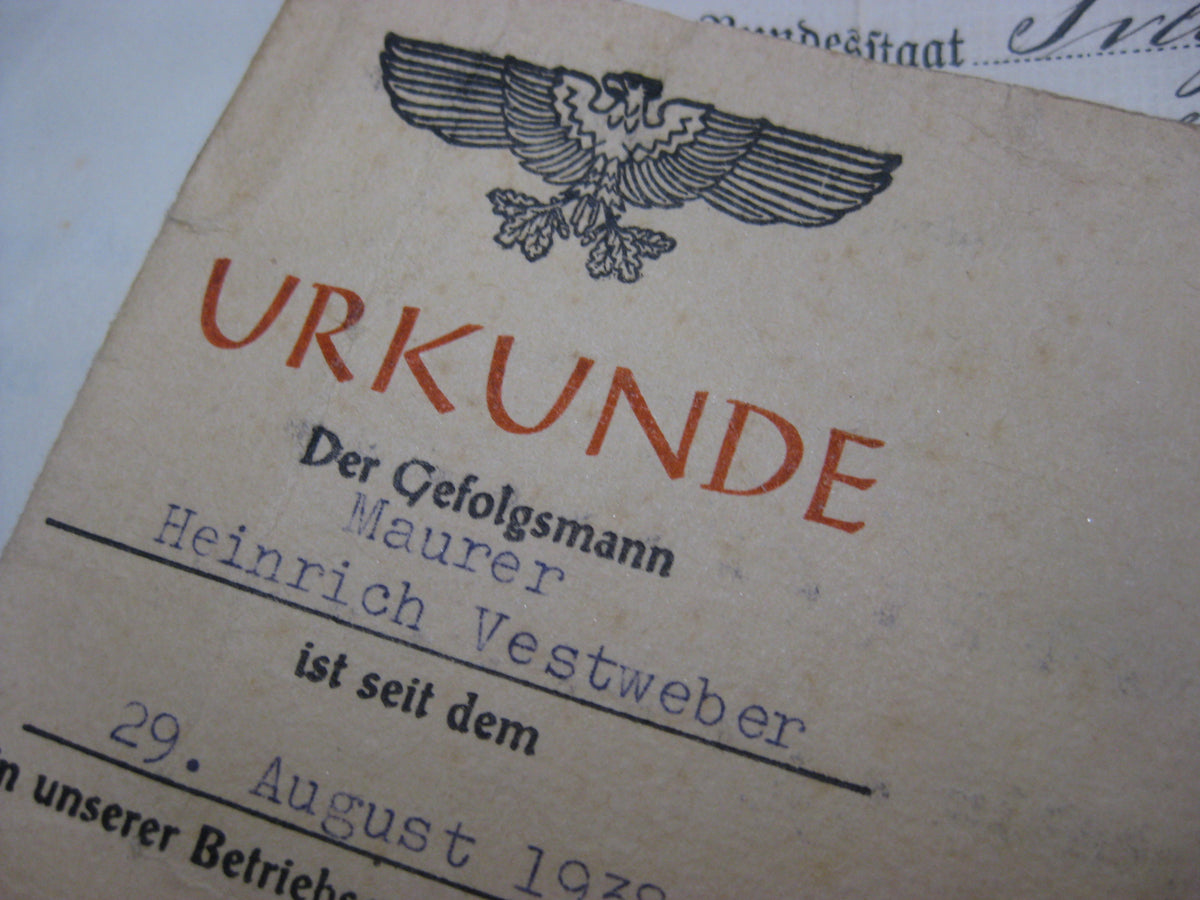 Führungszeugnis Urkunde 3.Reich Kaiserreich kurhessisches Infanterie Regiment Nr.82 Arbeitsbuch Mitgliedsbuch NSDAP