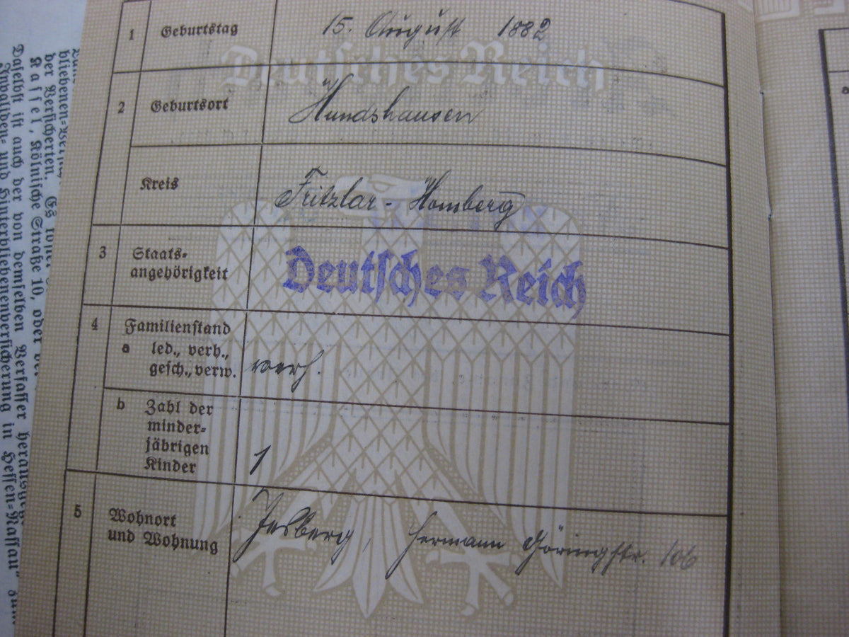 Führungszeugnis Urkunde 3.Reich Kaiserreich kurhessisches Infanterie Regiment Nr.82 Arbeitsbuch Mitgliedsbuch NSDAP