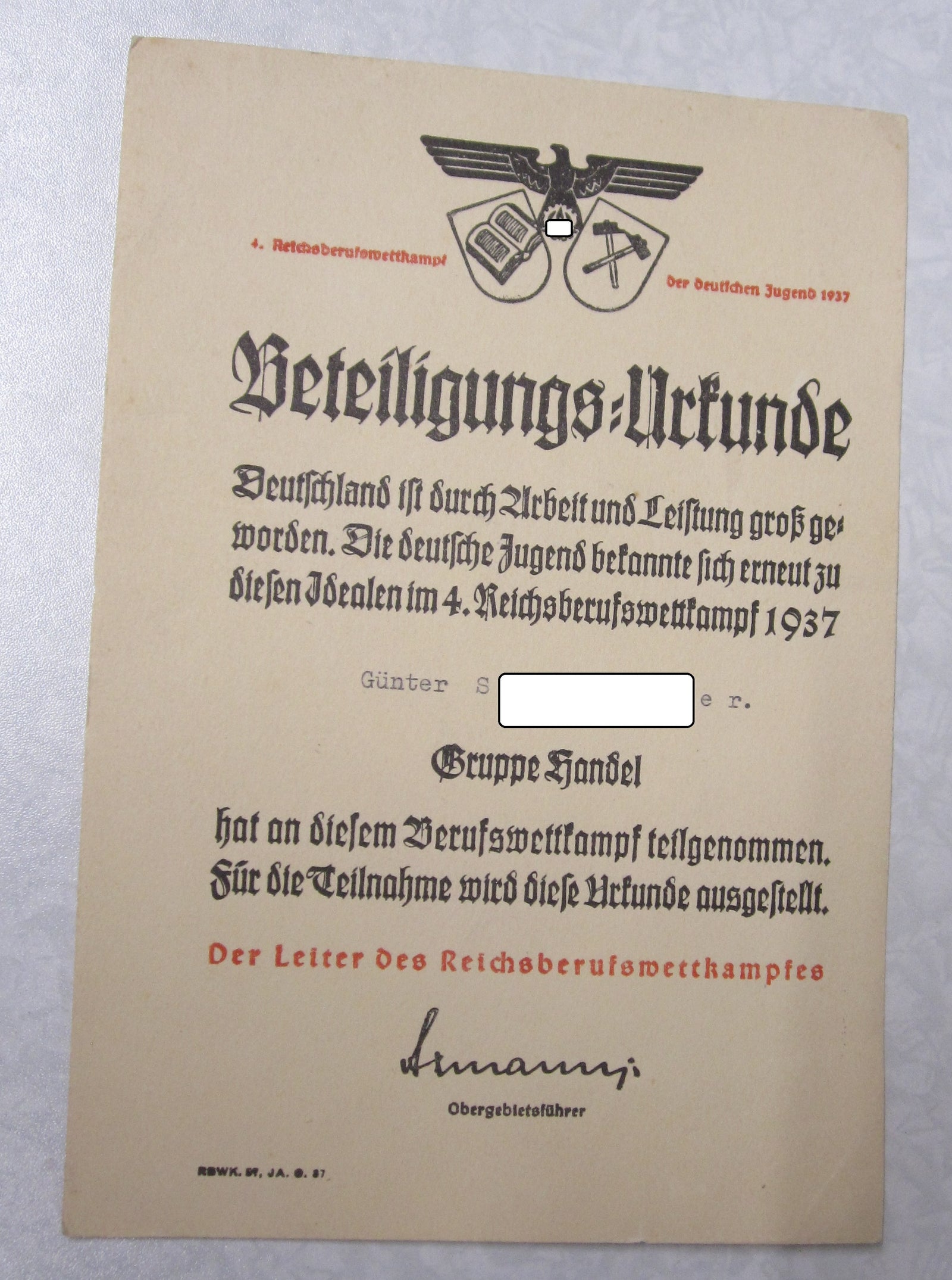 4. Reichsberufswettkampf 1937 Hitlerjugend HJ