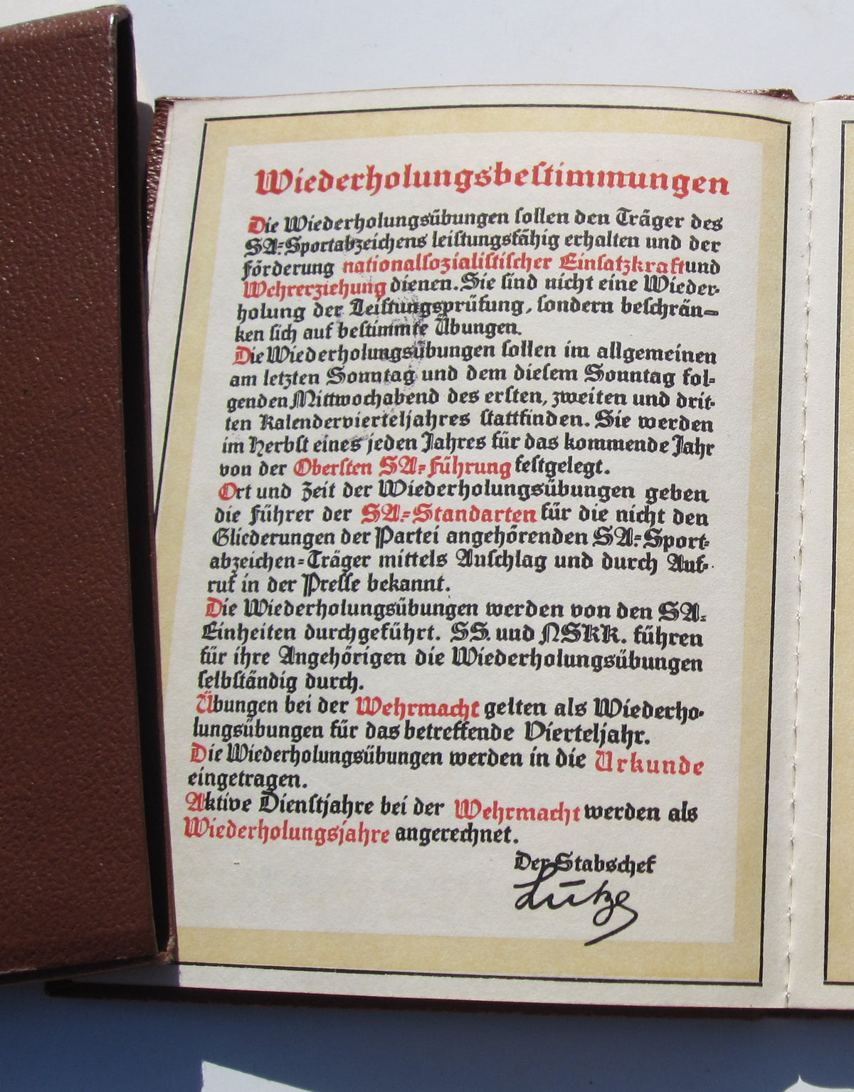 Urkundenheft SA - Sportabzeichen mit Besitzzeugnis