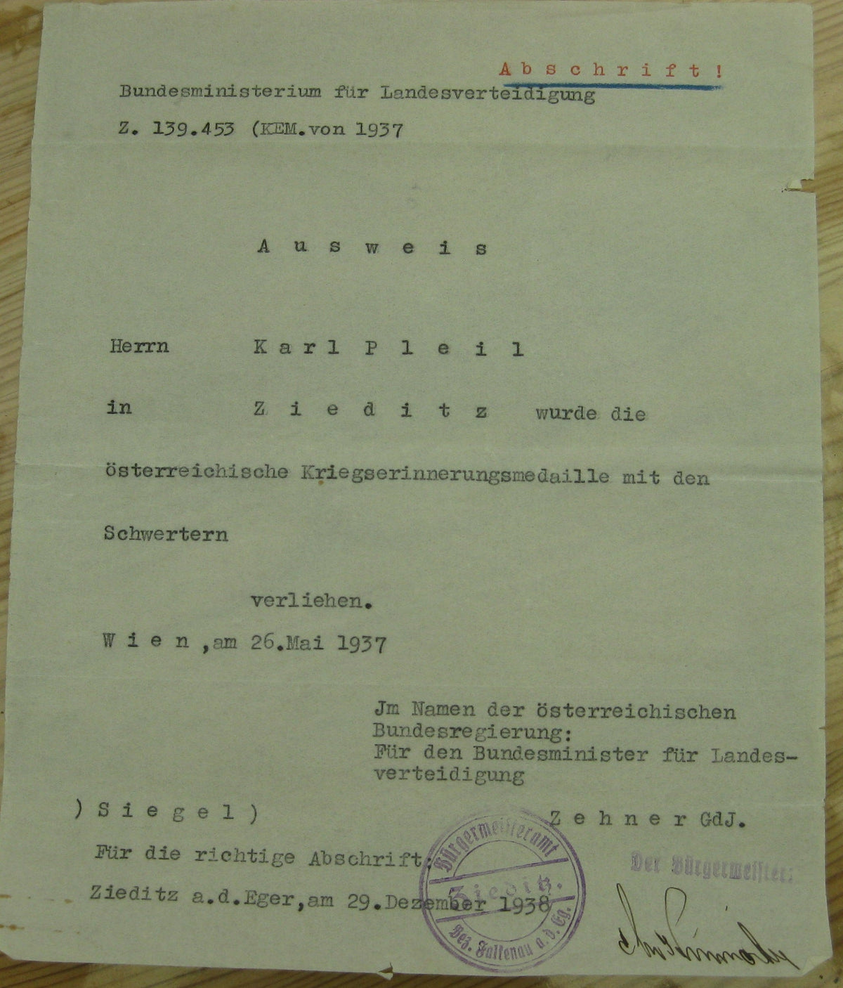 Österreich 1.Weltkrieg Tiroler Erinnerungsmedaille Verleihungsurkunden Kriegsmedaille 1914 - 1918