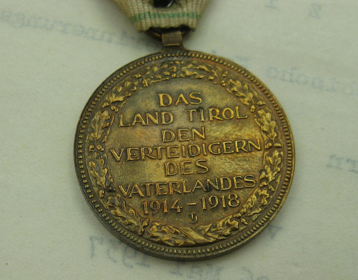 Österreich 1.Weltkrieg Tiroler Erinnerungsmedaille Verleihungsurkunden Kriegsmedaille 1914 - 1918